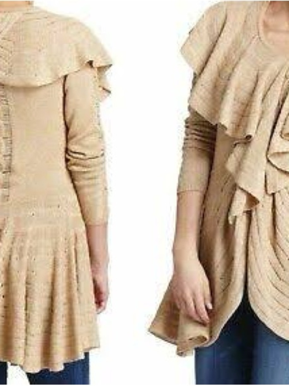 Ruffle Cascade Knit Cardigan - Beige